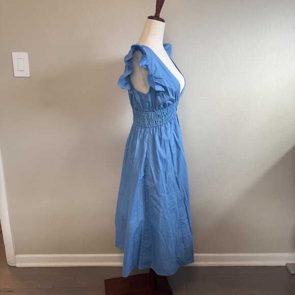 Abercrombie & Fitch Blue Flare Sleeve Midi Dress Size Small Petite - Picture 6 of 8